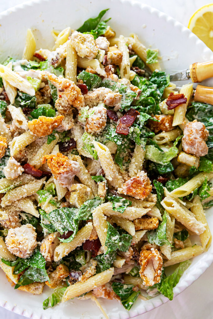 Crispy Chicken Caesar Pasta Salad - Easy Salads