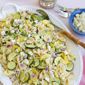 Zucchini and Summer Squash Pasta Salad wiht feta and basil Recipe